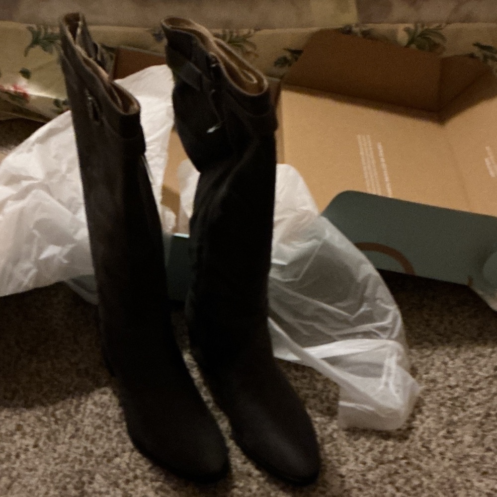 Talll Gray Suede Knee-High Boots